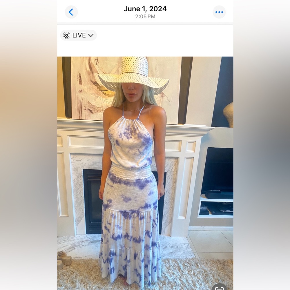 Z Supply Beverly Cloud Blue and White Tie Dye Maxi Dress Sz M